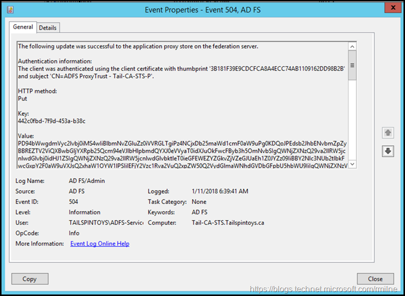 EventID 504 After Updating Certificate Used by WAP Published Application