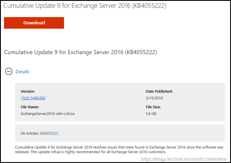 Download Exchange 2016 CU9