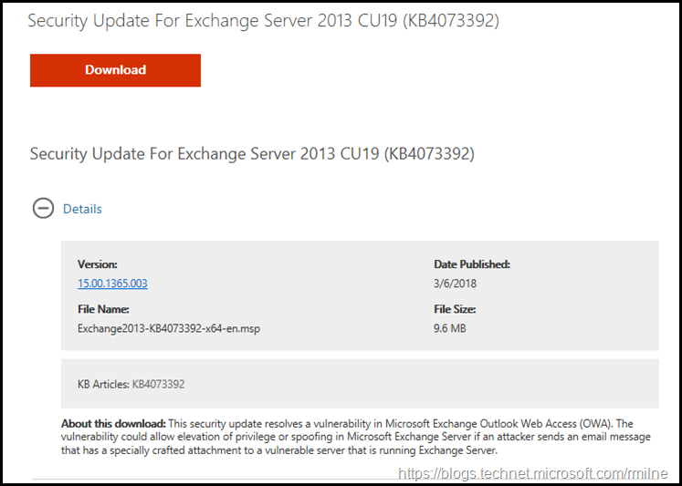 Exchange 2013 CU19 Security Update