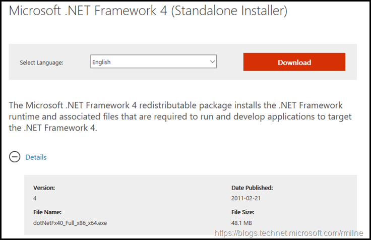 Download .NET Framework 4.0 Standalone Installer