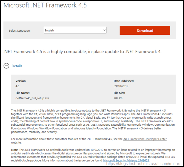 .net framework 4.5 for windows server 2008 r2 64 bit