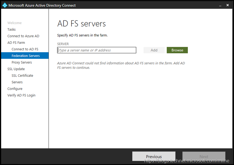 Azure AD Connect - Specify AD FS Servers