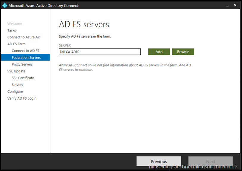 Azure AD Connect - Specify AD FS Servers