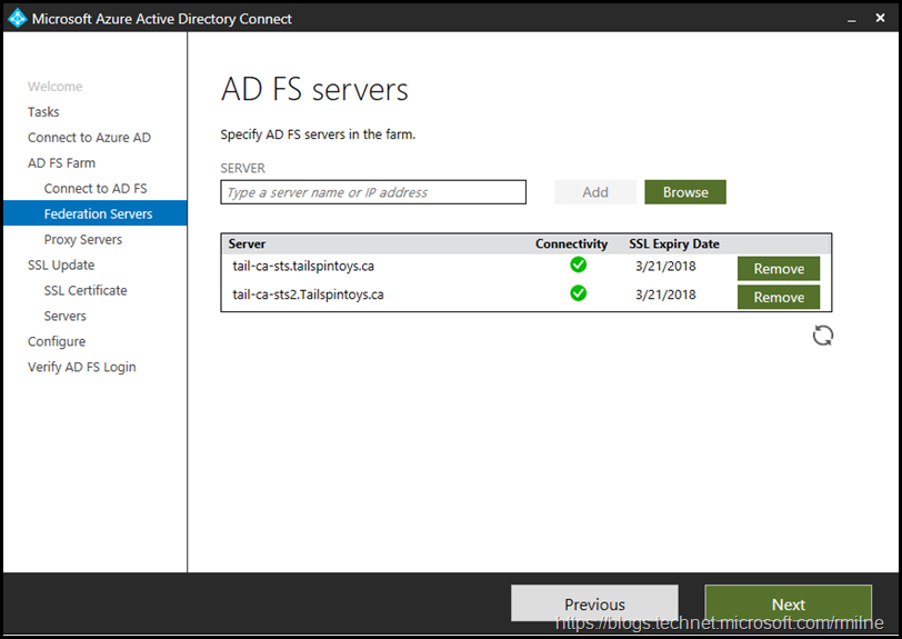 Azure AD Connect -All AD FS Servers Added