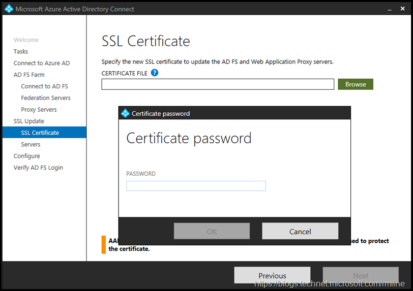 Azure AD Connect - Provide SSL Certificate Password