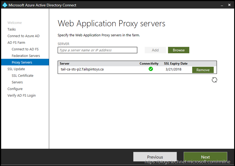 Added WAP Server To Azure AD Connect