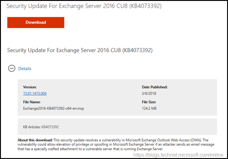 Exchange 2016 CU9 Security Update