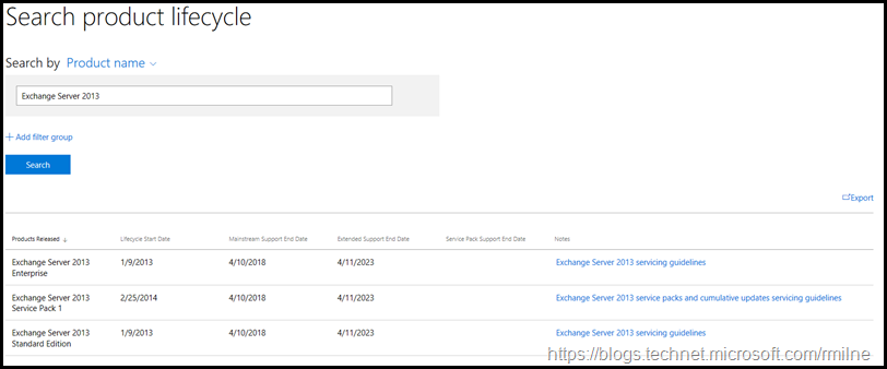 End of Exchange 2013 Mainstream Support