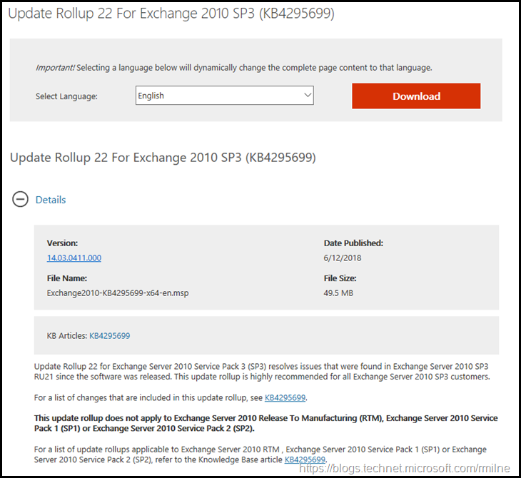 Descargue Exchange 2010 SP3 RU22