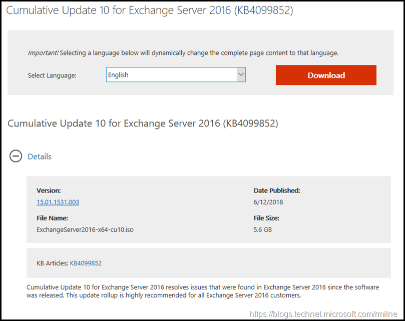 Download Exchange 2016 CU10