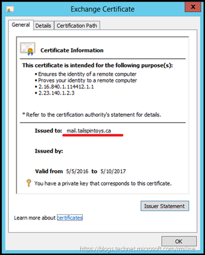 On-Premises Exchnage SMTP Certificate