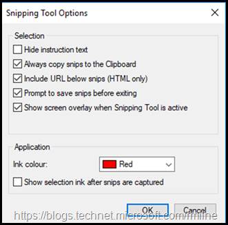 Windows 10 Snipping Tool Options