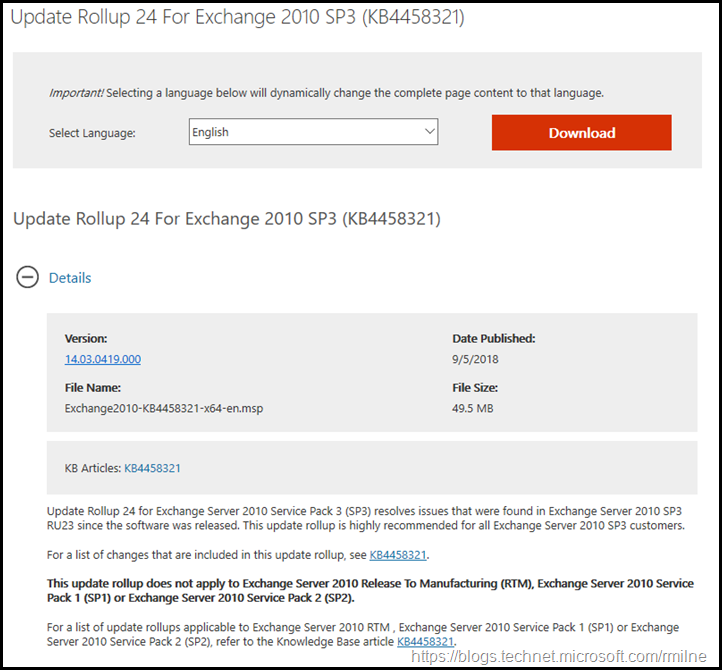 Download Exchange 2010 SP3 RU24