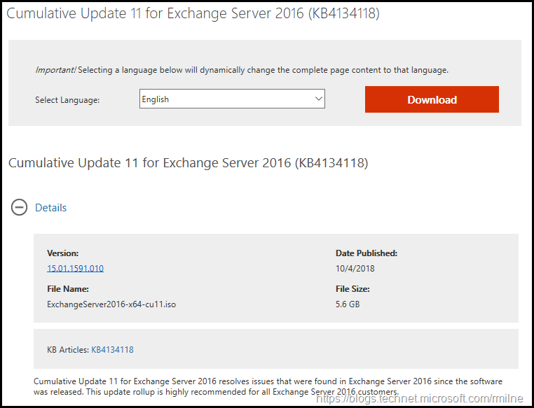 Download Exchange 2016 CU11