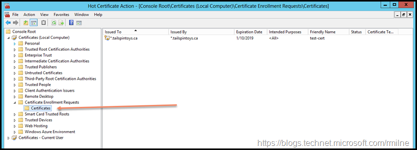 Certificate MMC Showing Certificate With Pending Status