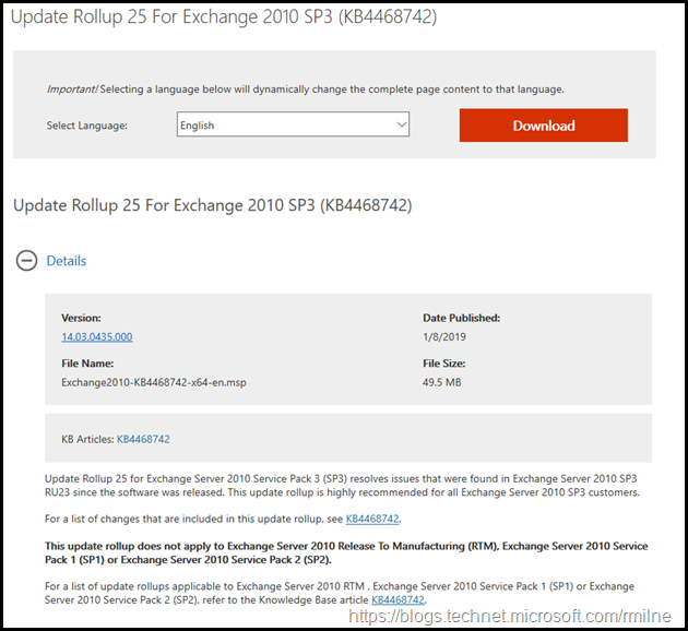 Download Exchange 2010 SP3 RU25