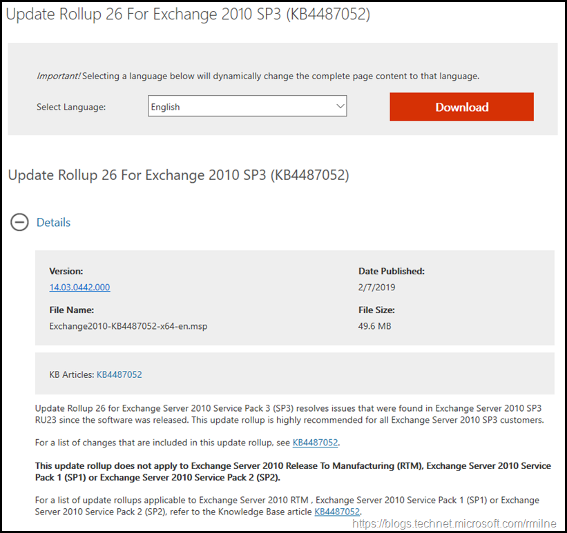 Exchange 2010 SP3 RU26 Released - 250 Hello