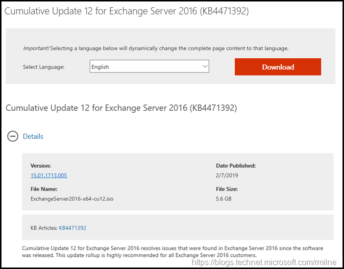 Download Exchange 2016 CU12