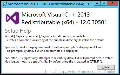 Installing Visual C++ Redistributal Command Line Switches