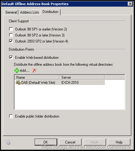 Suggested Exchange 2010 OAB Configuration - Legacy Options Removed