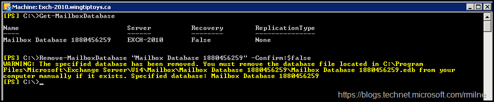 Removing Exchange 2010 Mailbox Database Using PowerShell