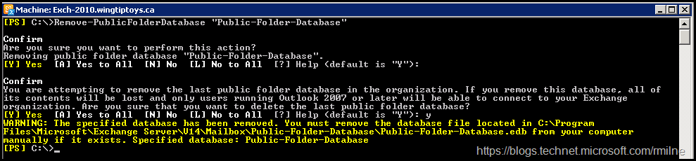 Removing Exchange 2010 Public Folder Database Using PowerShell