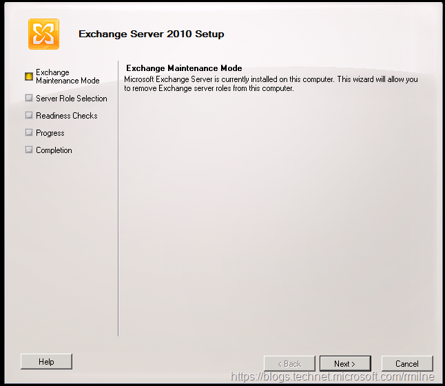 Starting Exchange 2010 Setup - Maintenance Mode