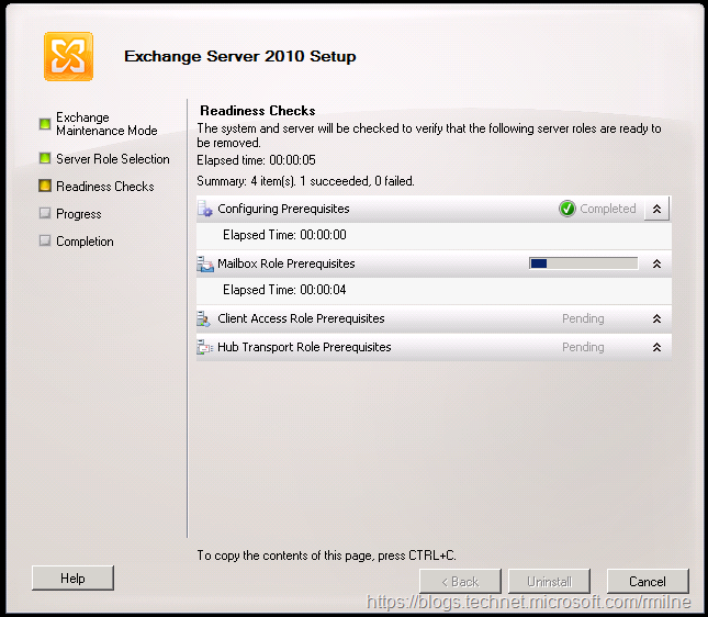 Starting Exchange 2010 Setup - Readiness Checks Running
