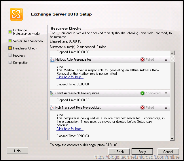 Starting Exchange 2010 Setup - Readiness Checks Failed