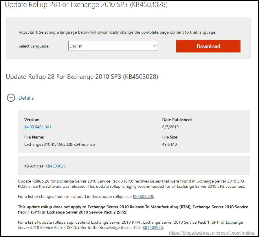 Download Exchange 2010 SP3 RU28