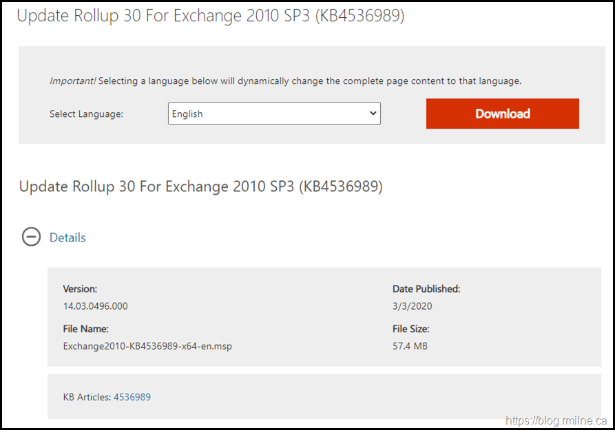 Download Exchange 2010 SP3 RU30