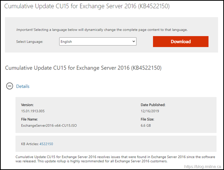 Download Exchange 2016 CU15