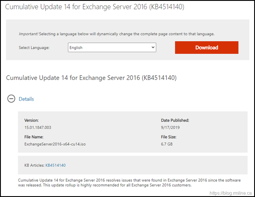 Download Exchange 2016 CU14
