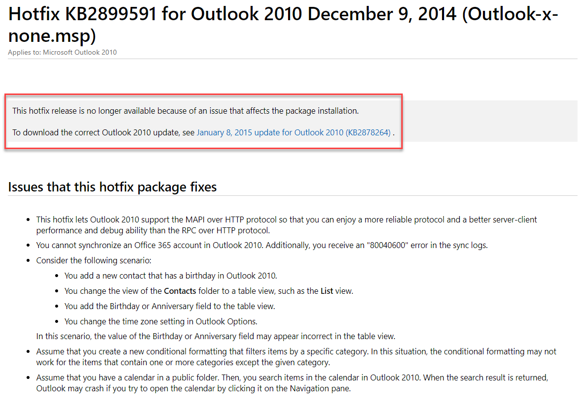 was there an outlook 365 update october 2 2018