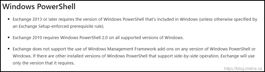 Exchange 2010 PowerShell Support Policy