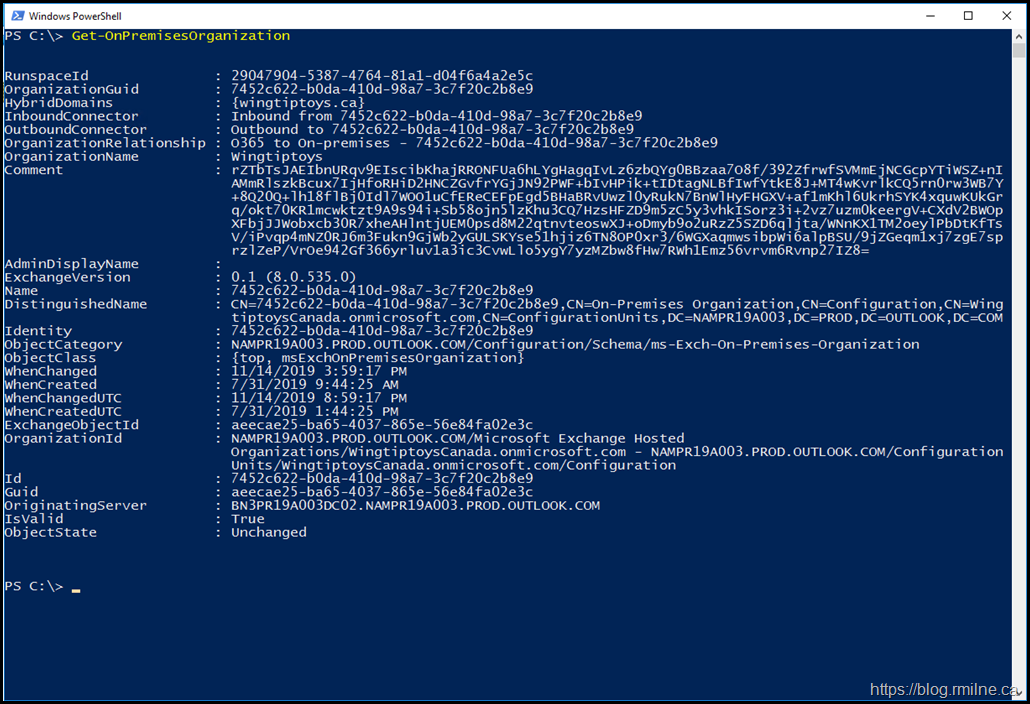 Exchange Online Configuration Showing On-Premises