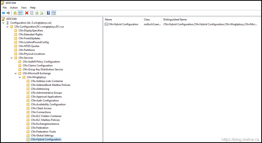 ADSIEDIT Showing Hybrid Configuration Object