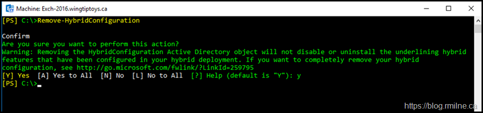 Running Remove-HybridConfiguration In Exchange 2016