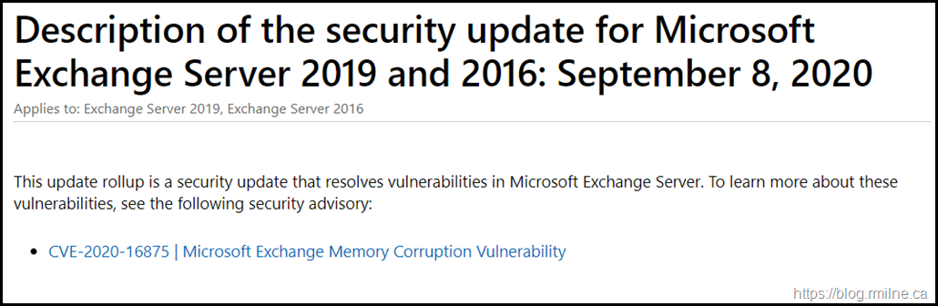 September 2020 Security Updates For Exchange 2016 and 2019
