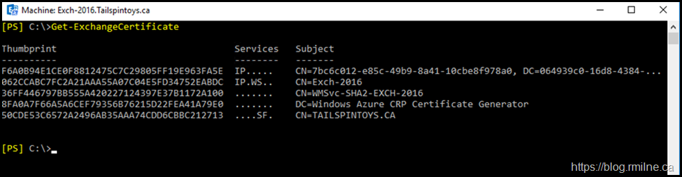 Certificates After Exchange 2016 CU18 Install Completes