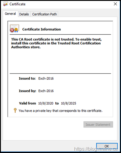 Post Install Certificate Exch-2016-V2 Is Not Trusted