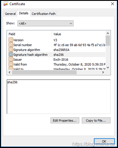 Post Install Certificate Exch-2016-V2 Is SHA2 As Expected
