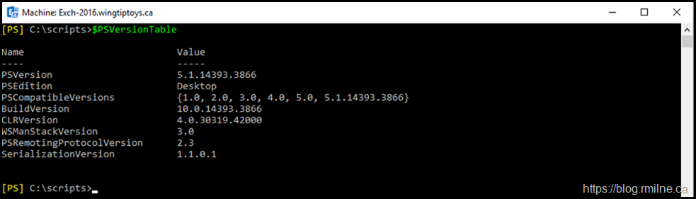 Exchange 2016 Server With PowerShell 5 Installed