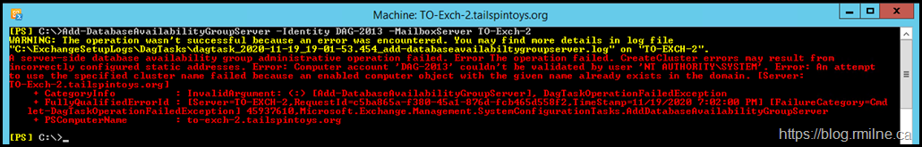 Unable To Add Mailbox Server To DAG - Oh!