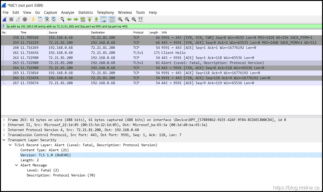 Wireshark Trace Showing Only TLS 1.0