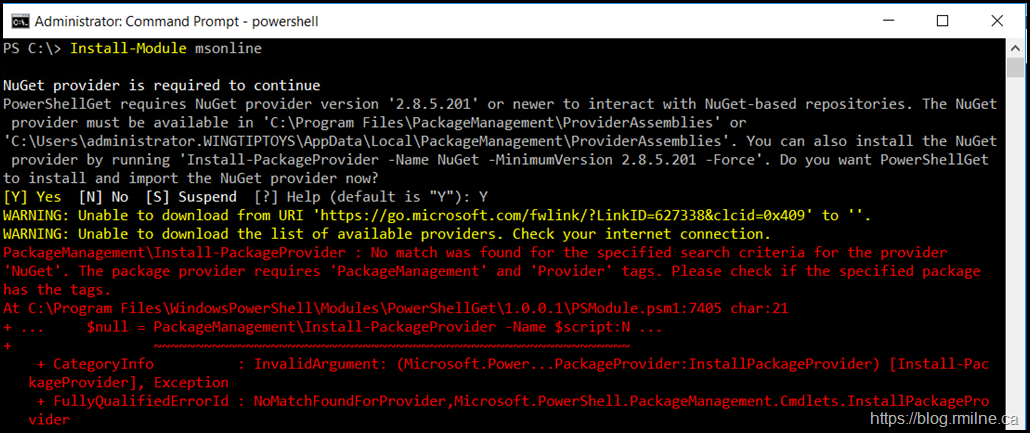 PowerShell Error - Unable to download from URI 
