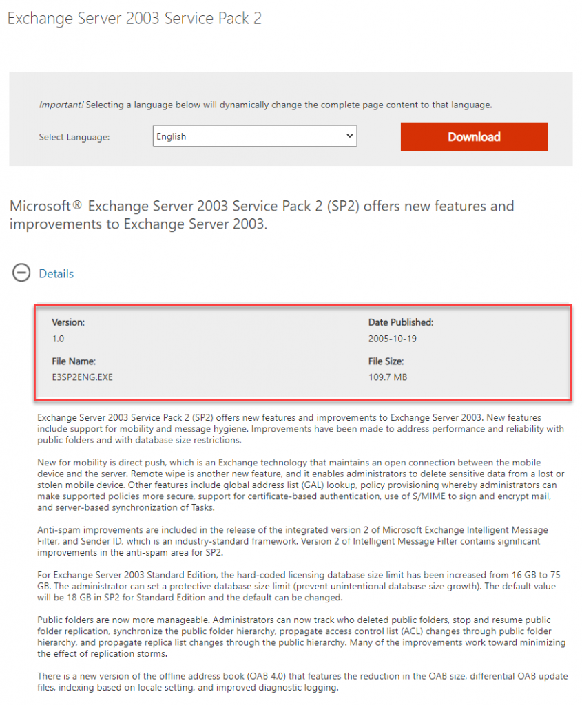 Exchange 2003 SP2 Released