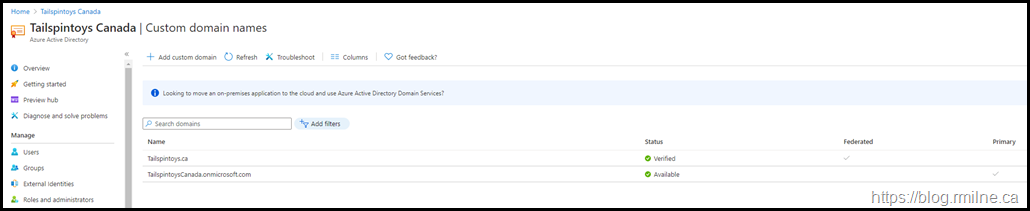 Initial Domains In Azure AD Portal
