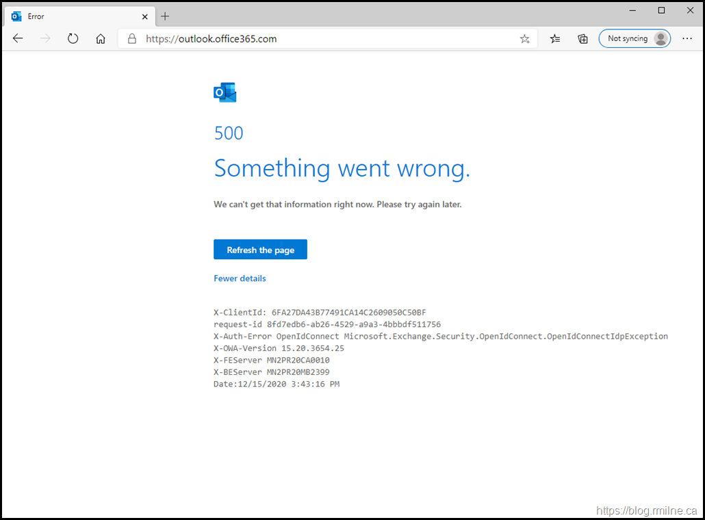 Exchange Online Error - X-Auth-Error OpenIdConnect Microsoft.Exchange.Security.OpenIdConnect.OpenIdConnectIdpException
