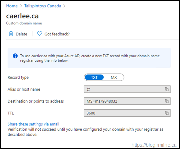 Add Custom Domain In Azure Portal - Verification Required